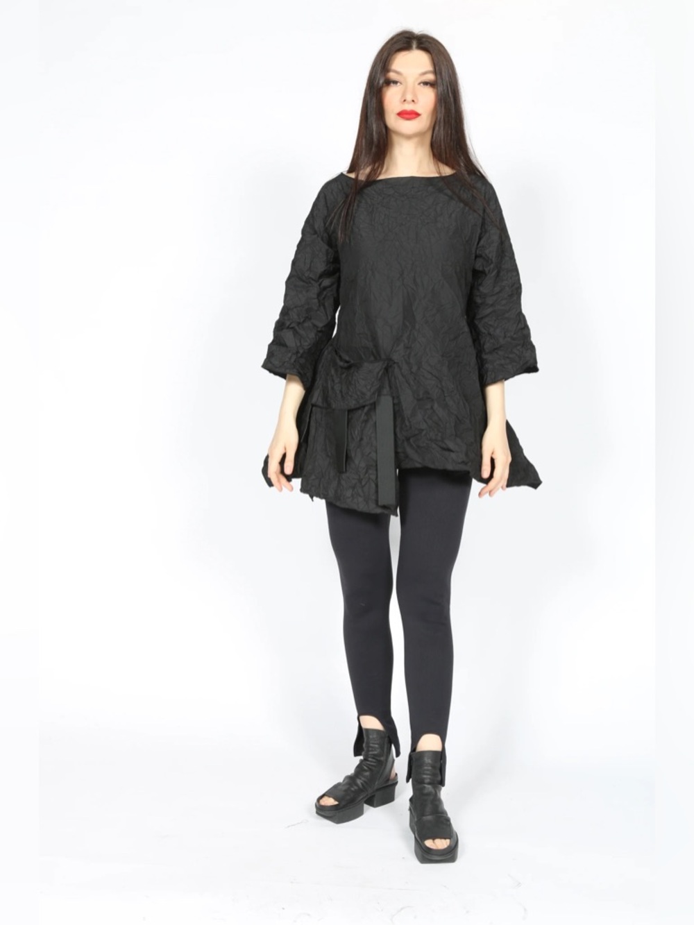 Heydari Black CrunchTop Crinkled Tunic with Attached Pouch Women’s Small